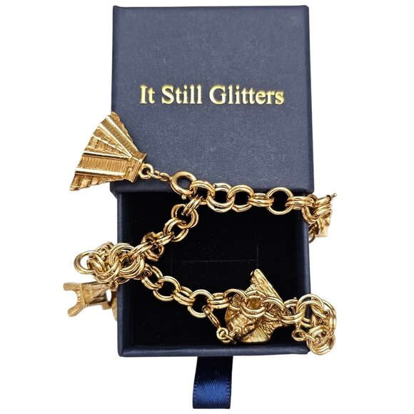 Ravello Gold Tone Monuments Of The World Charm Bracelet, Signed C682 - Picture 2 of 7